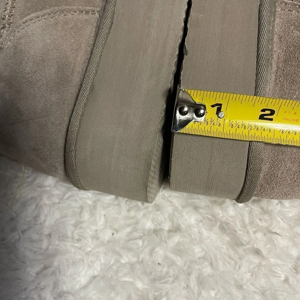 BEARPAW WOMENS RETRO SHORTY LEATHER SUEDE TAUPE PLATFORM FUR BOOT SZ10